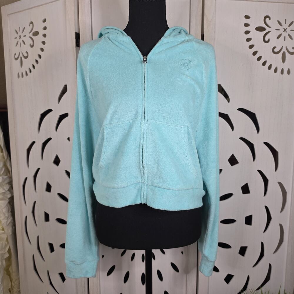 NWT Victoria Secret On Point Aqua Terry Cropped Zipper Hoodie Size Medium